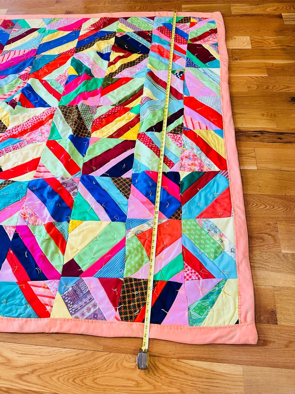 VTG Multi-Color Handmade Patchwork String Herringbone Quilt - Picture 9 of 16